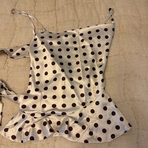 Polka Dot Ruffle Hem Satin Top